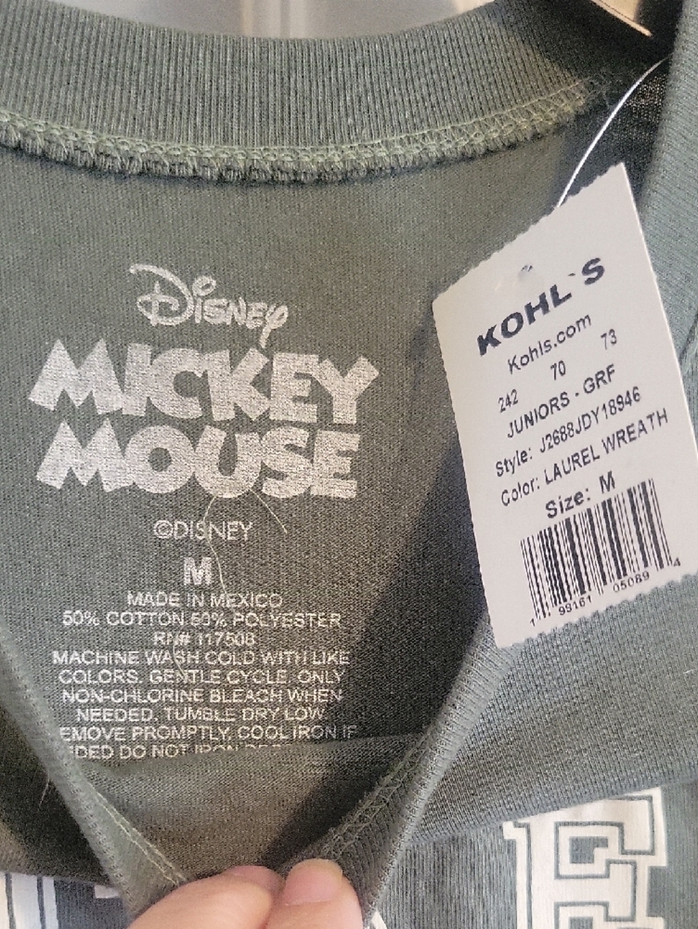 Disney Mickey Mouse Tee - Laurel Wreath Green with White Print - Picture 2 of 4